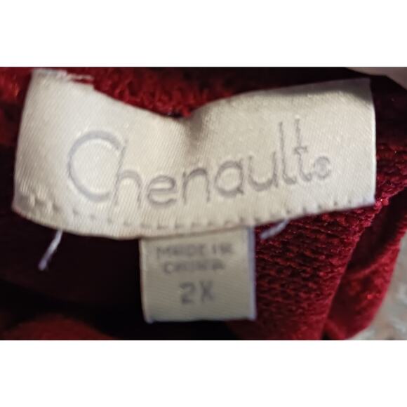 Chenault Womens Red Ribbed Metallic Sparkle Chenille Sweater Size 2X - Picture 7 of 9